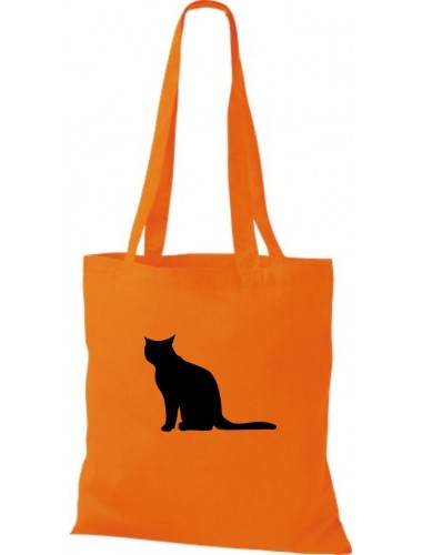 Stoffbeutel lustige Tiermotive, Katze, Kätzchen Kult Baumwolltasche Farbe orange