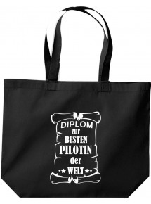 große Einkaufstasche, Diplom zur besten Pilotin der Welt, Farbe schwarz
