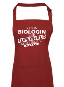 Kochschürze, Ich bin Biologin, weil Superheld kein Beruf ist, Farbe burgundy