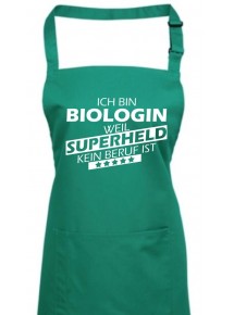 Kochschürze, Ich bin Biologin, weil Superheld kein Beruf ist, Farbe emerald