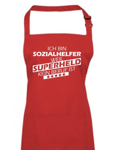Kochschürze, Ich bin Sozialhelfer, weil Superheld kein Beruf ist, Farbe rot
