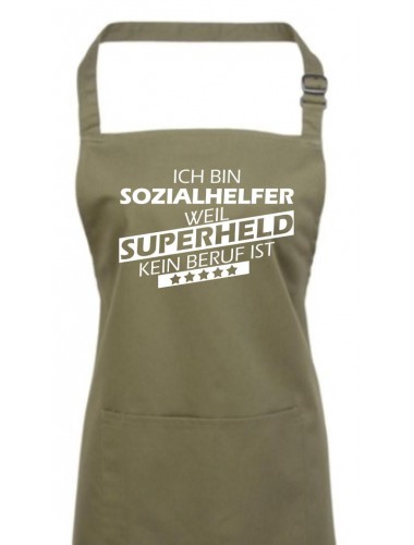 Kochschürze, Ich bin Sozialhelfer, weil Superheld kein Beruf ist, Farbe olive