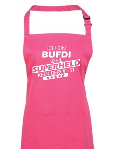 Kochschürze, Ich bin BUFDI, weil Superheld kein Beruf ist, Farbe hotpink