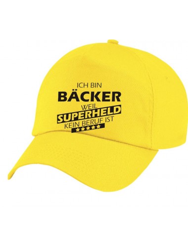 Basecap Original 5-Panel Cap, Ich bin Bäcker, weil Superheld kein Beruf ist, Farbe gelb