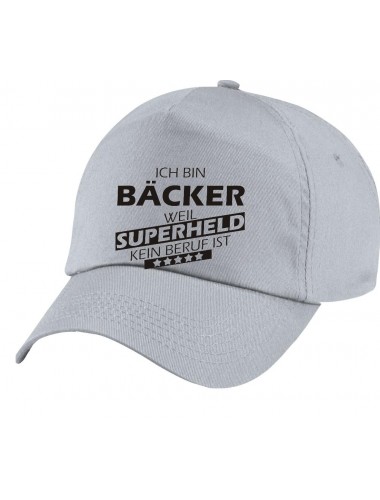 Basecap Original 5-Panel Cap, Ich bin Bäcker, weil Superheld kein Beruf ist, Farbe hellgrau