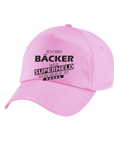 Basecap Original 5-Panel Cap, Ich bin Bäcker, weil Superheld kein Beruf ist, Farbe rosa