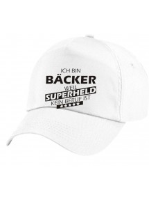 Basecap Original 5-Panel Cap, Ich bin Bäcker, weil Superheld kein Beruf ist, Farbe weiss
