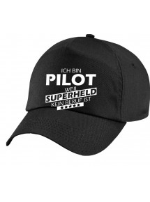 Basecap Original 5-Panel Cap, Ich bin Pilot, weil Superheld kein Beruf ist, Farbe schwarz