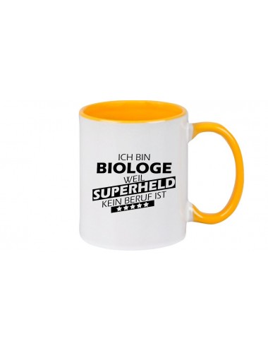 Kaffeepott Ich bin Biologe, weil Superheld kein Beruf ist, Farbe gelb
