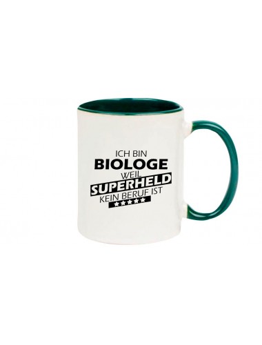 Kaffeepott Ich bin Biologe, weil Superheld kein Beruf ist, Farbe gruen