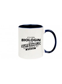 Kaffeepott Ich bin Biologin, weil Superheld kein Beruf ist, Farbe blau