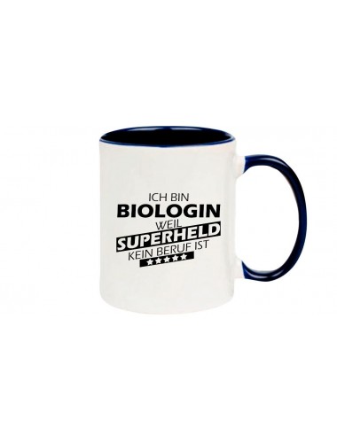Kaffeepott Ich bin Biologin, weil Superheld kein Beruf ist, Farbe blau
