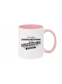 Kaffeepott Ich bin Sozialhelferin, weil Superheld kein Beruf ist, Farbe rosa