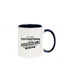 Kaffeepott Ich bin Psychiaterin, weil Superheld kein Beruf ist, Farbe blau