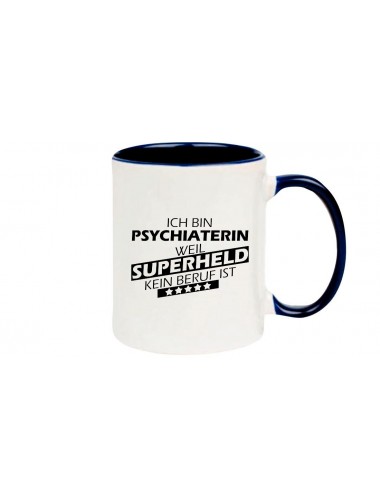Kaffeepott Ich bin Psychiaterin, weil Superheld kein Beruf ist, Farbe blau
