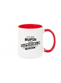 Kaffeepott Ich bin BUFDI, weil Superheld kein Beruf ist, Farbe rot