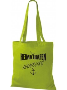Stoffbeutell Heimathafen Hamburg  Farbe lime