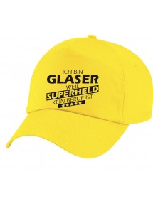 Basecap Original 5-Panel Cap, Ich bin Glaser, weil Superheld kein Beruf ist, Farbe gelb