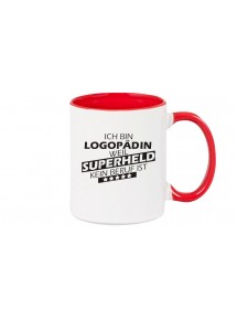 Kaffeepott Ich bin Logopädin, weil Superheld kein Beruf ist, Farbe rot