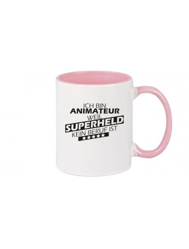 Kaffeepott Ich bin Animateur, weil Superheld kein Beruf ist, Farbe rosa