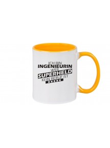 Kaffeepott Ich bin Ingenieurin, weil Superheld kein Beruf ist, Farbe gelb