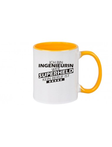 Kaffeepott Ich bin Ingenieurin, weil Superheld kein Beruf ist, Farbe gelb