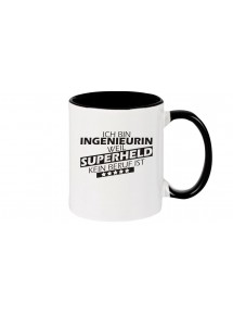 Kaffeepott Ich bin Ingenieurin, weil Superheld kein Beruf ist, Farbe schwarz