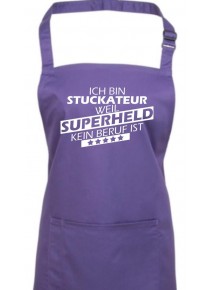 Kochschürze, Ich bin Stuckateur, weil Superheld kein Beruf ist, Farbe purple