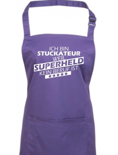 Kochschürze, Ich bin Stuckateur, weil Superheld kein Beruf ist, Farbe purple