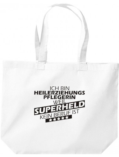 große Einkaufstasche, Ich bin Heilerziehungspflegerin, weil Superheld kein Beruf ist, Farbe weiss