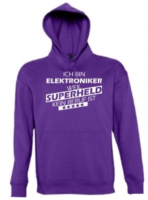 Kapuzen Sweatshirt  Ich bin Elektroniker, weil Superheld kein Beruf ist, lila, Größe L