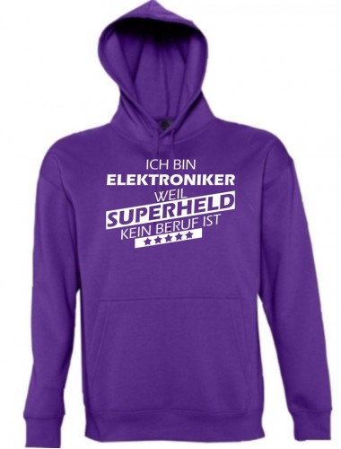 Kapuzen Sweatshirt  Ich bin Elektroniker, weil Superheld kein Beruf ist, lila, Größe L
