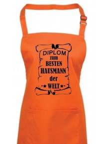Kochschürze,  Diplom zum besten Hausmann der Welt, Farbe orange