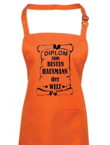 Kochschürze,  Diplom zum besten Hausmann der Welt, Farbe orange
