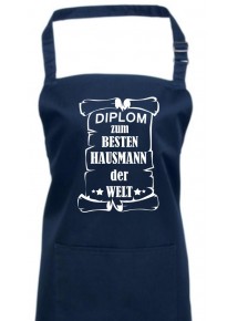 Kochschürze,  Diplom zum besten Hausmann der Welt, Farbe navy
