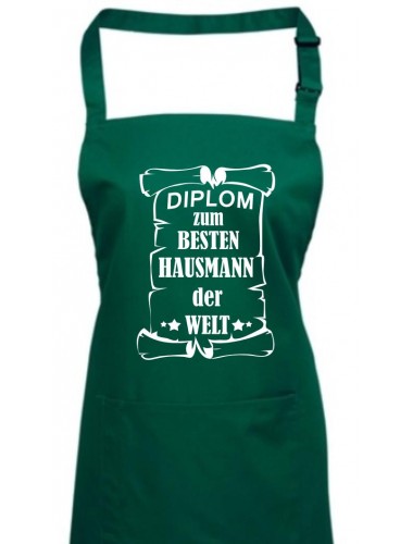 Kochschürze,  Diplom zum besten Hausmann der Welt, Farbe bottlegreen
