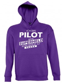 Kapuzen Sweatshirt  Ich bin Pilot, weil Superheld kein Beruf ist, lila, Größe L
