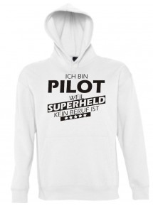 Kapuzen Sweatshirt  Ich bin Pilot, weil Superheld kein Beruf ist, weiss, Größe L