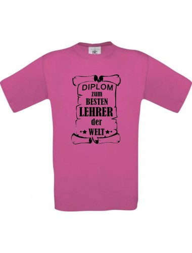 Männer-Shirt Diplom zum besten Lehrer der Welt, pink, Größe L