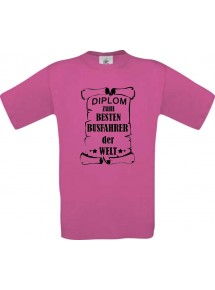 Männer-Shirt Diplom zum besten Busfahrer der Welt, pink, Größe L