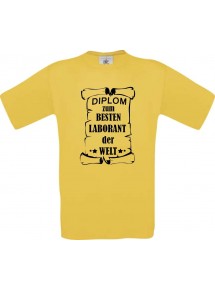 Männer-Shirt Diplom zum besten Laborant der Welt, gelb, Größe L