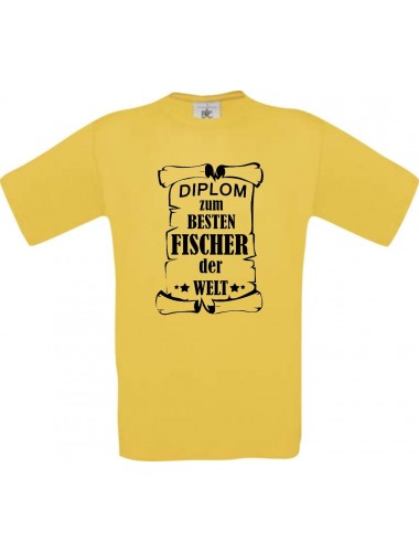 Männer-Shirt Diplom zum besten Fischer der Welt, gelb, Größe L