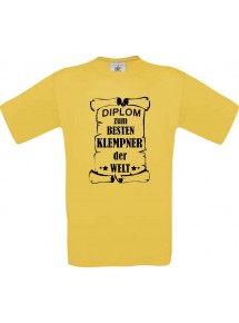 Männer-Shirt Diplom zum besten Klempner der Welt, gelb, Größe L