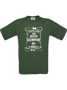 Männer-Shirt Diplom zum besten Klempner der Welt, grün, Größe L
