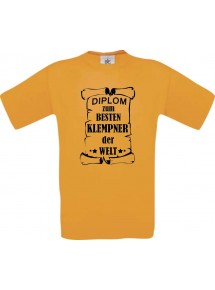 Männer-Shirt Diplom zum besten Klempner der Welt, orange, Größe L