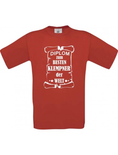 Männer-Shirt Diplom zum besten Klempner der Welt, rot, Größe L