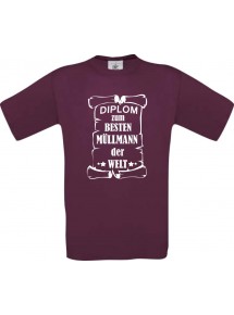 Männer-Shirt Diplom zum besten Müllmann der Welt, burgundy, Größe L
