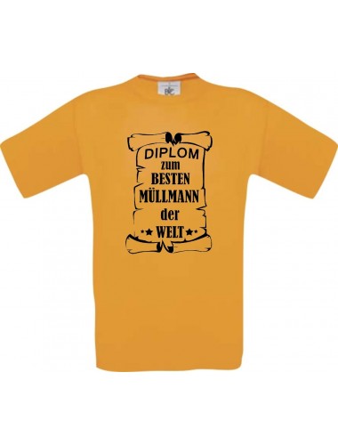 Männer-Shirt Diplom zum besten Müllmann der Welt, orange, Größe L