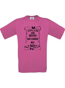 Männer-Shirt Diplom zum besten LKW-Fahrer der Welt, pink, Größe L