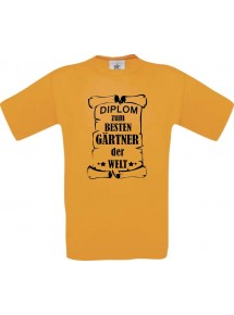 Männer-Shirt Diplom zum besten Gärtner der Welt, orange, Größe L